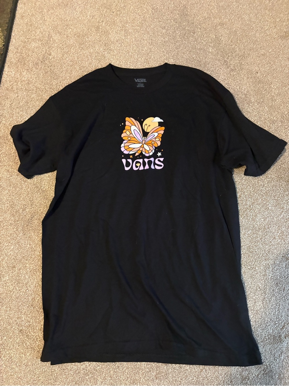 Vans Black Short-Sleeve Tee with Orange & Pink Butterfly Graphic